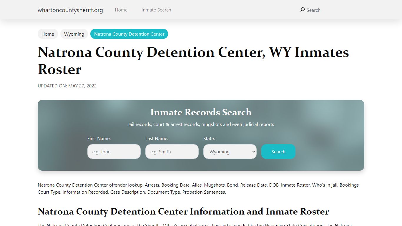 Natrona County Detention Center, WY Jail Roster, Name Search